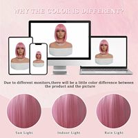 Perruque Bob Rose avec Frange pour Femme, 10 Pouces, Synthétique, Lisse Moderne, pour Cosplay, Remplacement Capillaire Naturel, Utilisation Quotidienne et Fêtes