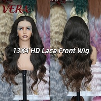 Perruque synthétique HD 13x4 Lace Front sans colle, en fibre Futura de qualité supérieure, ondulée, ombrée marron, résistante à la chaleur, naturelle et réaliste, vente en gros