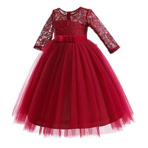 Vestido Largo Rojo de Manga Larga con Encaje y Malla para Niñas de 2 a 10 Años, Gran Venta - Product Image 5