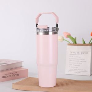 Mug de voyage isotherme sous vide 20oz 30oz avec poignée, couvercle, paille et base antidérapante pour boissons froides - Product Image 5