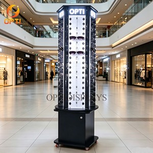 Vitrine rotative pour lunettes avec éclairage LED, 360° °   Présentoir rotatif sur pied pour lunettes de soleil avec serrure et roulettes - Product Image 2
