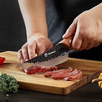 Couteau de chef serbe de cuisine, 5,5 pouces, forgé à la main, en acier inoxydable pleine longueur, manche en bois de rose, revêtement antiadhésif