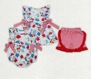 Flower Girls Sibling Baby Girls Flowers Bows Rompers Outfits <b>Clothes</b> Sets - Product Image 1