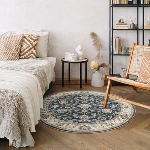 Tappeti Rotondi di Lusso Morbidi 4ft, Antiscivolo e Lavabili, Stile Vintage per Soggiorno, Camera da Letto, Sala da Pranzo, Ufficio, Blu - Product Image 3