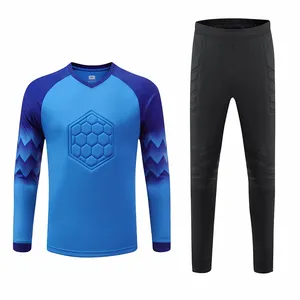 Top Quality Men's Football Goalkeeper Blue Training Jersey EVA Thick Sponge Protection Goalie Uniform Pants