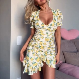 <span class=keywords><strong>Vestido</strong></span> Midi con Estampado Floral y Cuello en V para Mujer, Estilo Europeo y Americano, con Volantes Asimétricos en el Bajo, Dulce y Fresco, Nueva Colección <span class=keywords><strong>de</strong></span> Primavera - Product Image 2