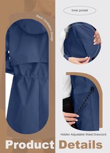 <span class=keywords><strong>Veste</strong></span> de pluie longue imperméable légère en polyester softshell pour <span class=keywords><strong>femme</strong></span> OEM avec capuche, pour l'extérieur, tailles S-3XL - Product Image 5