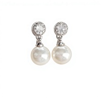 Boucles d'oreilles à clipser, pendantes, non percées, avec halo de zircone cubique imitation, plaquées rhodium, pour femme