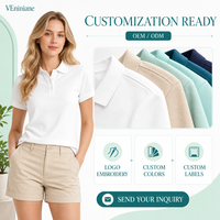 Chemisier pour femme uni à manches courtes, infroissable, en coton piqué 210G, col côtelé, pour uniforme professionnel quotidien, personnalisable