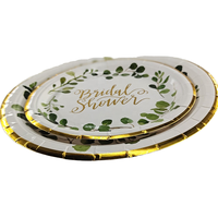 Assiette jetable écologique 7 ''9'' plaque de fête imprimée bord de timbre d'or à feuilles minces vertes en papier