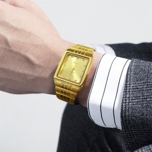 Montre de couple personnalisée en or riche et luxueux avec diamants, bracelet en acier, mouvement à quartz, pour homme et femme, haut de gamme, élite - Product Image 2