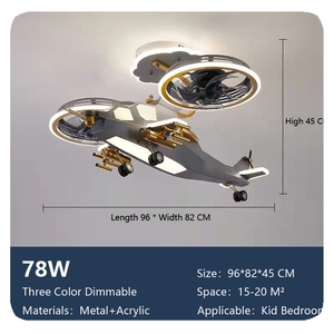 Quạt trần đèn LED hiện đại điều khiển từ xa, nhiều tốc độ, hẹn giờ, điều chỉnh độ sáng qua ứng dụng, hình trực thăng trang trí mới cho phòng ngủ trẻ em - Product Image 2