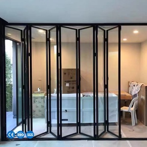 Porte accordéon peu encombrante en profilé aluminium avec double vitrage en verre trempé pour <span class=keywords><strong>cloison</strong></span> <span class=keywords><strong>de</strong></span> chambre d'hôtel, glissement fluide - Product Image 2