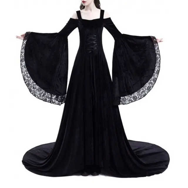 Ecoparty gotik cadılar bayramı Cosplay kraliçe kostümleri kadın ortaçağ prenses elbise