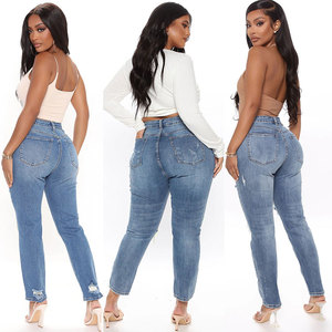 Vente en gros en usine Jeans tendance personnalisés pour femmes Jeans skinny à coupe droite déchirés pour femmes - Product Image 2