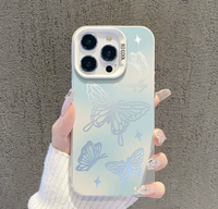 Coque de téléphone antichoc rigide argentée avec motif papillon mignon et populaire pour iPhone 17 16 15 Pro Max 14 13 12 11 Pro X