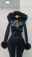 Ensemble de survêtement pour femme, hiver 2026, col en fourrure, streetwear Y2k, deux pièces, col en fourrure, sweat-shirt à manches longues et pantalon de survêtement