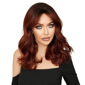 Perruque pour femme sans dentelle, perruque de déguisement pour femme, cheveux ondulés bouclés rouge framboise, <span class=keywords><strong>filet</strong></span> rose, perruque de haute qualité, perruque synthétique - Product Image 1