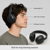 Casque Bluetooth à réduction de bruit active supra-auriculaire, sans fil, ANC, longue autonomie, confortable, pour les voyages, le bureau, OEM