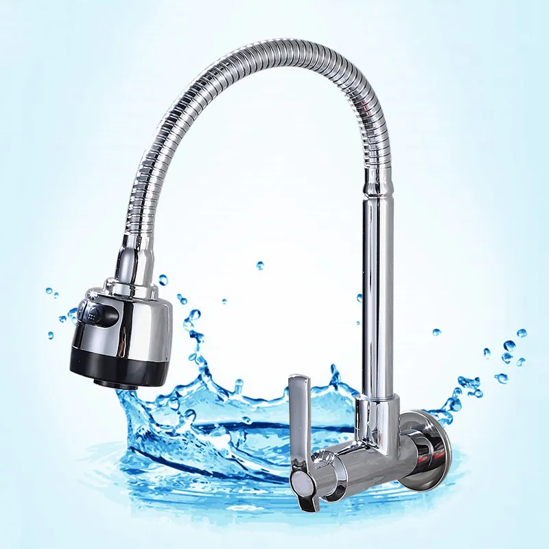 Luxury Classic Style Stainless Steel Wall Mount Mounted Flexible Kitchen Sink Faucet Mixer Taps