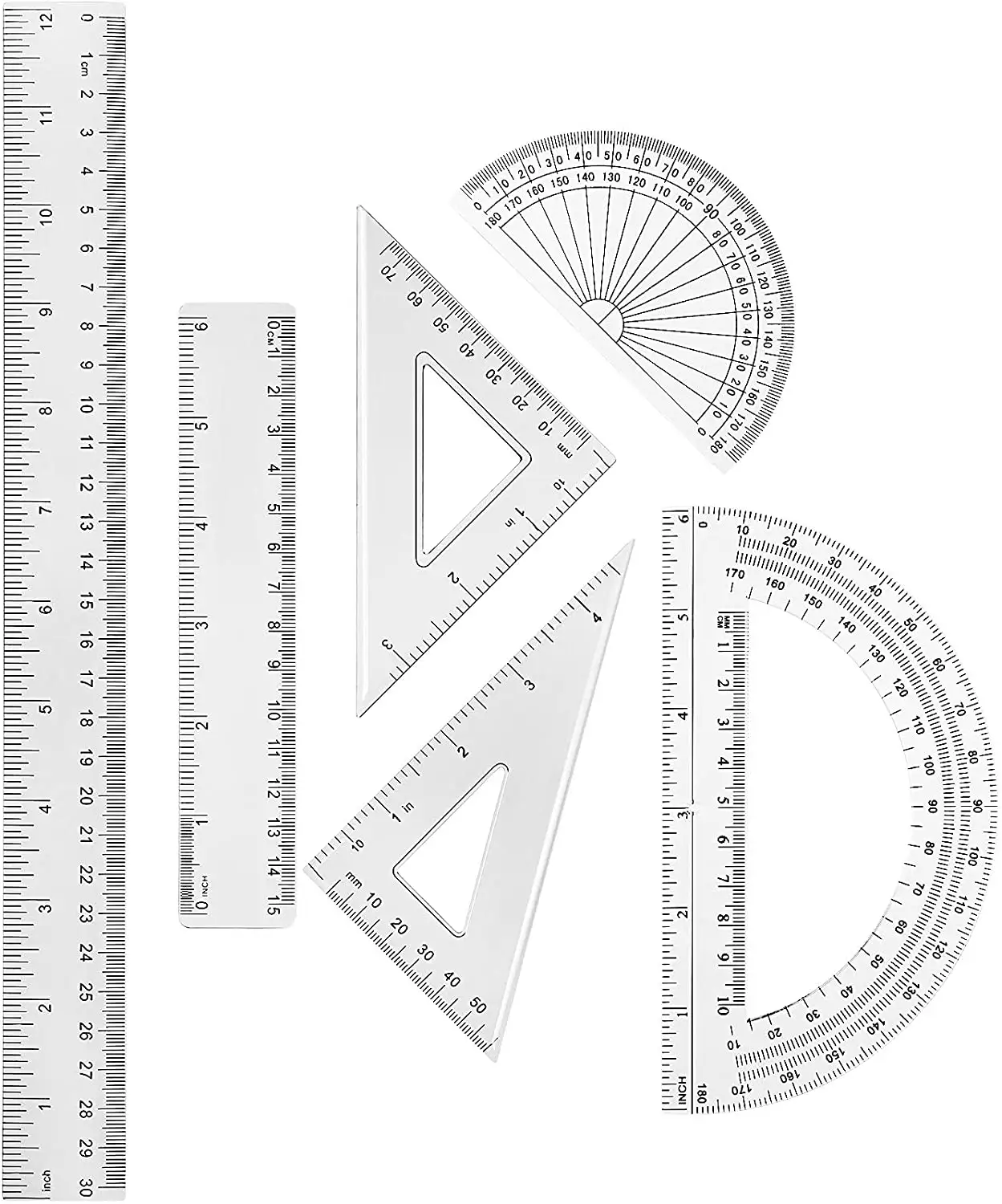 Regla transparente de plástico, juego de matemáticas, regla geométrica, herramienta de medición