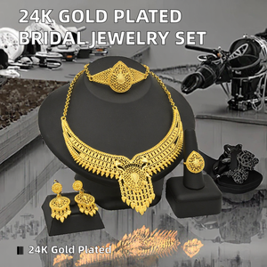 Twini Gold Plated Indian Nigerian Fashion Jewelry Bridal Necklace Earrings Rings <b>Bracelets</b> <b>Set</b> for Wedding or Gift - Product Image 2