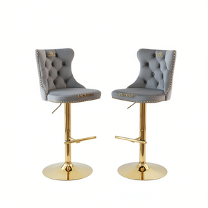 Tabourets de bar modernes en velours DB A&A, hauteur réglable 25-33 pouces, base pivotante en métal pour style farmhouse - Product Image 1