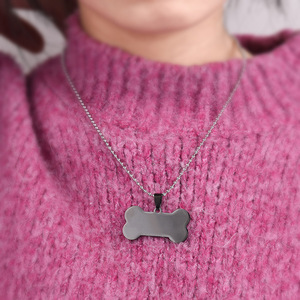 Collar con Colgante de Hueso de Perro de Acero Inoxidable, Placa de Identificación para Mascotas con Grabado Disponible, Regalo para Uso Diario - Product Image 3