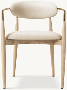 Arno Style <b>Oak</b> Wood Dining Armchair Tapered <b>Frame</b> Metal Back Seating for Modern Villa and Restaurant Projects - Product Image 3