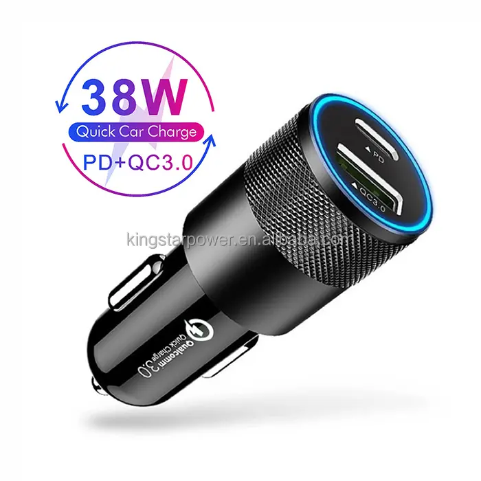 Type c Dual Port Double USB Adapter QC 3.0 fast Car Charger PD 20W Black Mobile Phones