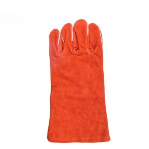 Certifié CE EN12477 Orange <span class=keywords><strong>Rouge</strong></span> Pouce Droit Vache Deuxième Couche Cou Gants de Sécurité en Cuir pour le Soudage Isolation Thermique Flamme - Product Image 4
