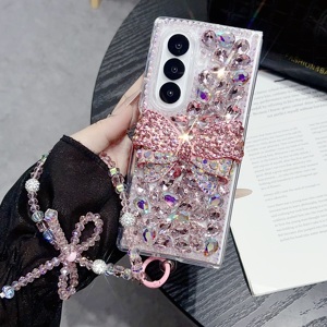 เคสโทรศัพท์แบบพับได้ลายโบว์เพชรหรูหรา สำหรับ Samsung Z Fold 7 6 5 พร้อมจัดส่งฟรี รุ่น Flip 7 พร้อมสายคล้อง อุปกรณ์เสริมมือถือ - Product Image 1