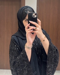 Elegant Black Polyester Abaya Sparkly Sequin Floral Design V Neck Ankle Length <strong>Summer</strong> Modest Islamic Dress Dubai <strong>Kaftan</strong> Matching - Product Image 2