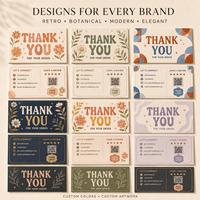 Tarjetas de Agradecimiento Retro de Doble Cara, Diseño Floral Geométrico Vintage con Código QR para Paquetes de Pequeñas Empresas