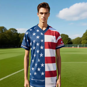 T-shirt souvenir Boxy à séchage rapide personnalisé Vêtements de sport Maillot de football drapeau américain Prix - Product Image 1