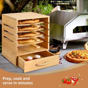 Bamboo Pizza Storage Rack With Drawer 5 Tier Wooden Pizza <b>Pan</b> Holder Multi Layer Kitchen Organizer For Food Storage - Product Image 3