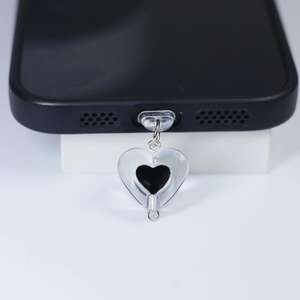 Bouchon anti-poussière pour téléphone portable brillant rose violet foncé amour en forme de coeur Couple accessoires pendentif pour IPhone type-c Port décoration - Product Image 5