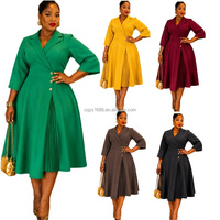 Robes d'été pour femmes, élégantes et décontractées, col tailleur, manches mi-longues, plissées, robe de bureau pour femmes africaines