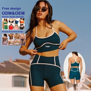 Conjunto Deportivo de Verano de 2 Piezas para Mujer con Cuello en Contraste, de Secado Rápido, Top Deportivo sin Mangas y Pantalones Midi para Yoga y Tenis - Product Image 1