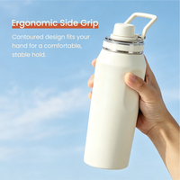 Bouteille d'eau isotherme à double paroi en acier inoxydable 304, ergonomique, anti-fuite, pour l'extérieur, avec poignée de transport pliable pour la randonnée