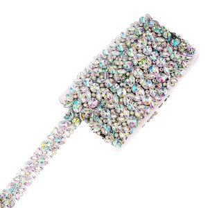 Ruban de strass thermocollant scintillant en forme de fleur, ruban de cristal métallique pour la décoration de robes de mariée de luxe, vente en gros - Product Image 3