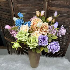 Rosas Artificiales Junheyuan, Rama Individual, Estilo Pintura al Óleo, Decoraciones para Bodas, Arreglos Florales - Product Image 1