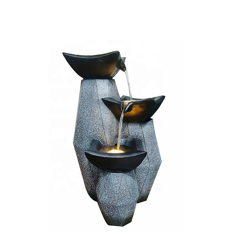 Polyresin contemporary Geometric pots bowls waterfall fountain 3-tier cascading water feature for home and garden deck yard