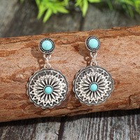 Boucles d'oreilles pendantes style bohème tournesol turquoise, concho style sud-ouest avec howlite naturelle, vente en gros