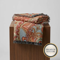 Plaid vintage jacquard Paisley à franges, en fausse fourrure de lapin, motif ethnique, pour canapé, lit, style bohème rustique, Europe, pour la maison