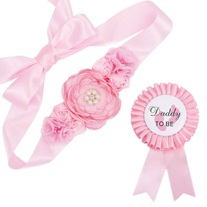 Ensemble de décoration pour fête prénatale : Ceinture pour femme <span class=keywords><strong>enceinte</strong></span>, badge 'Future Papa' et corsage rond avec logo texte et silhouette de bébé - Product Image 4