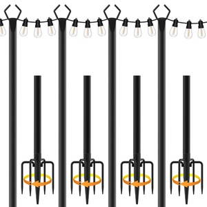 Poteaux lumineux LED solaires télescopiques <span class=keywords><strong>en</strong></span> métal pour patio, jardin, extérieur, cour, fête, camping - Product Image 1