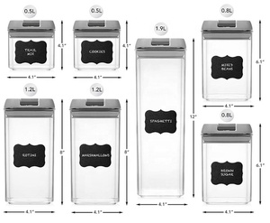 7 Piece Set Clear Plastic Canisters Airtight Food Storage Container Set with Lids for Kitchen Pantry Organization