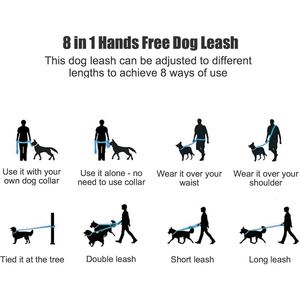 स्लिप लीड हाथ मुक्त कुत्ते के लश क्रॉबॉडी कमर पट्टा बहुक्रियाशील भारी शुल्क दोहरी हैंडल प्रशिक्षण - Product Image 4