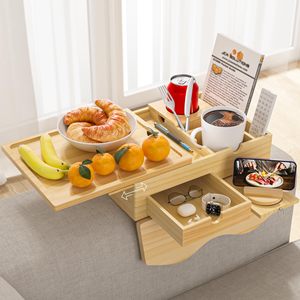 Table d'accoudoir de canapé personnalisée avec plateau amovible, table d'accoudoir de canapé en bois à clipser avec porte-gobelets et tiroirs - Product Image 1